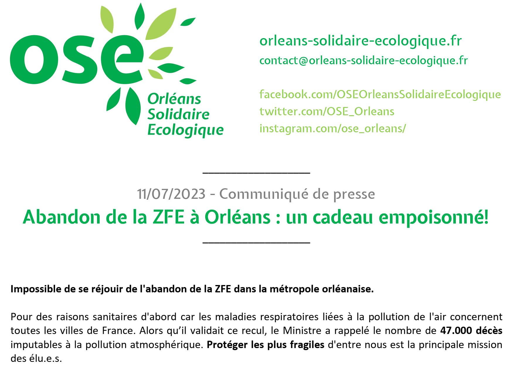 Abandon de la ZFE à Orléans : un cadeau empoisonné !