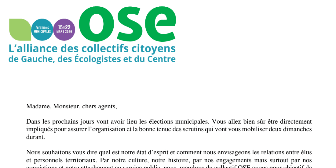 Lettre ouverte aux personnels municipaux